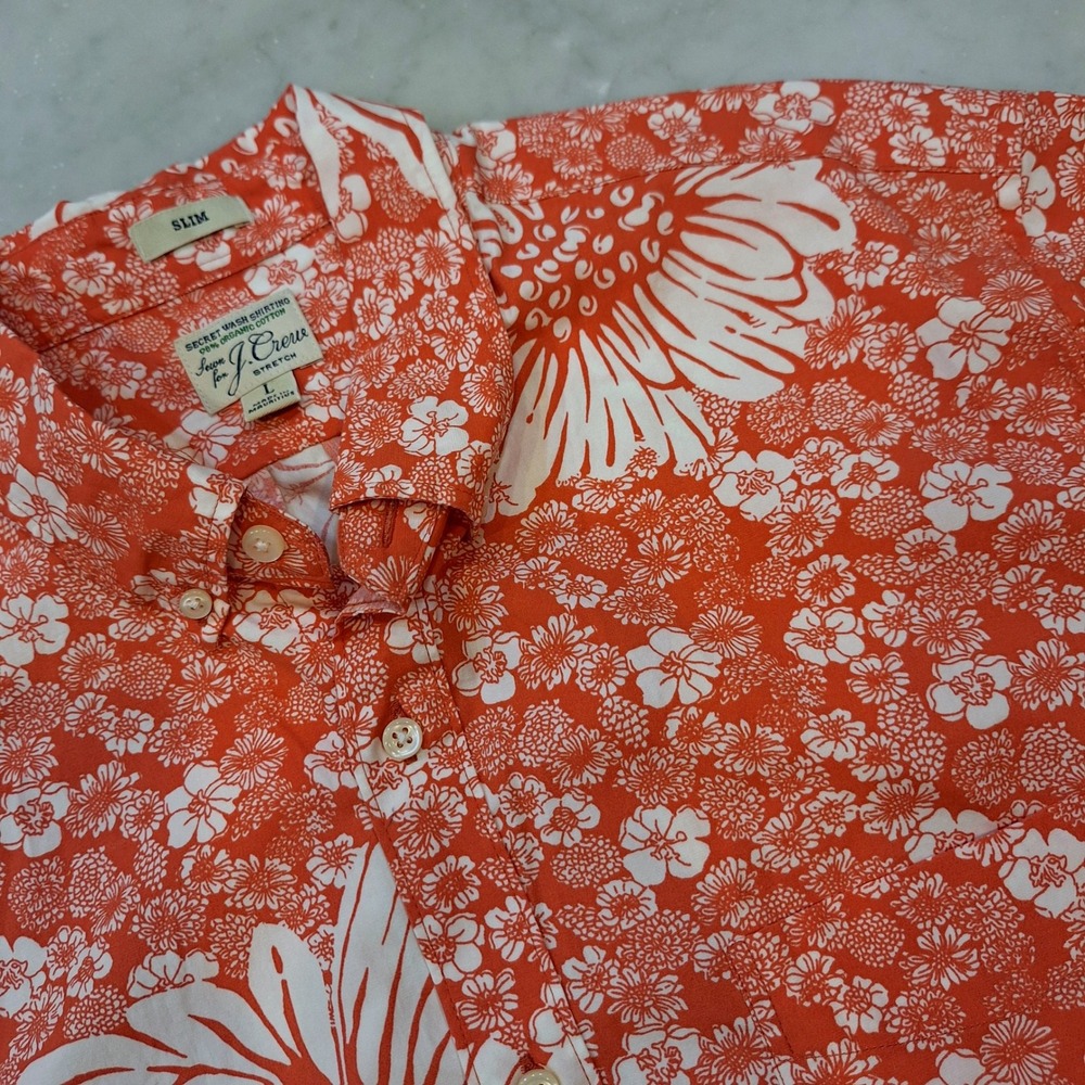 J.Crew Button Down Shortsleeve Shirt‎ Sz Lg Hawaiian Floral Slim Fit Secret Wash